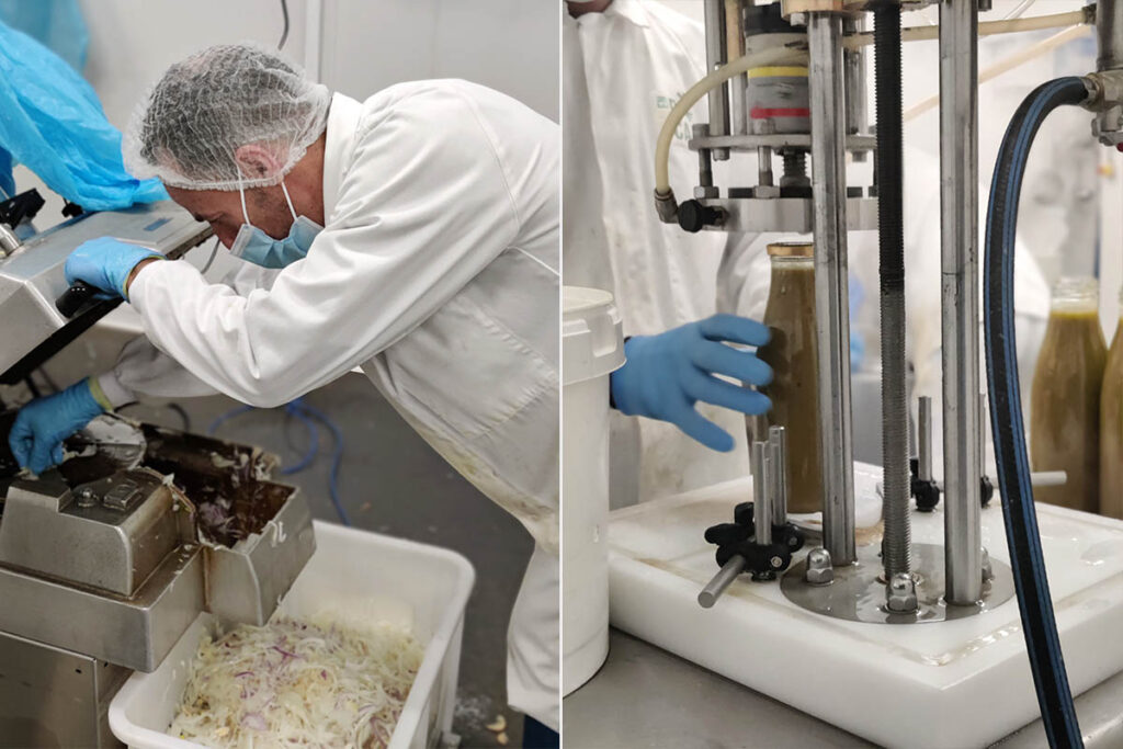 Préparation des légumes et mise en bouteille dans l’atelier de Local en Bocal